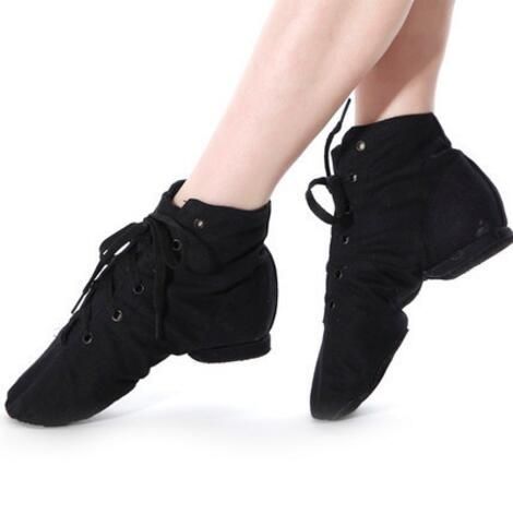 Високи обувки за танци и джаз от плат в черен цвят