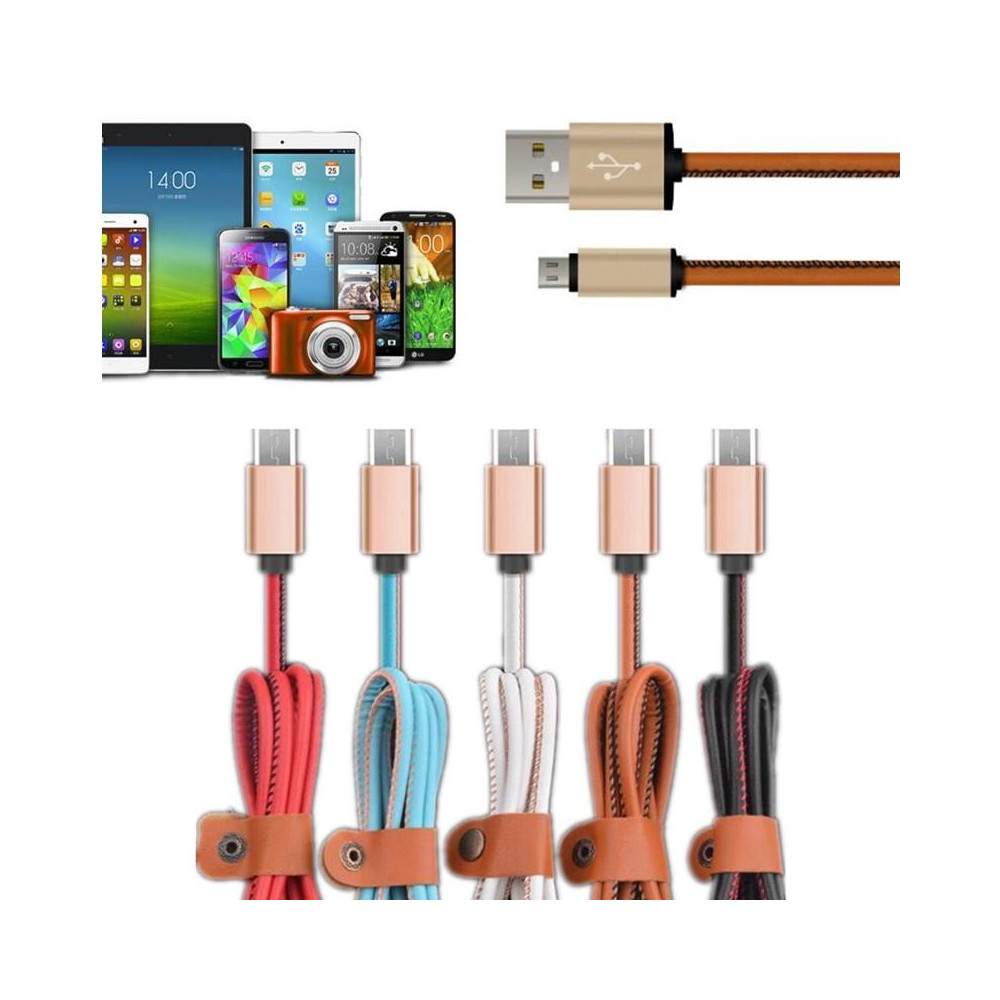 USB Кабел за зареждане на мобилни устройства с кожено покритие - 1 метър