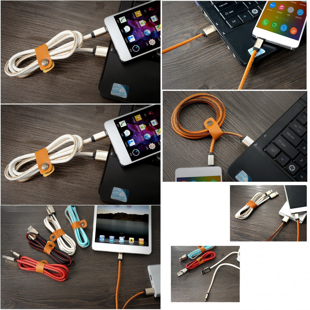 USB Кабел за зареждане на мобилни устройства с кожено покритие - 1 метър - Image 2