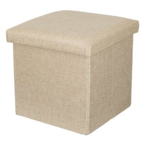 Табуретка за съхранение от MDF бежова с ленена дамаска 30x30x30 см