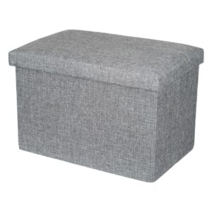 Табуретка за съхранение от MDF сива с ленена дамаска 45x30x30 см