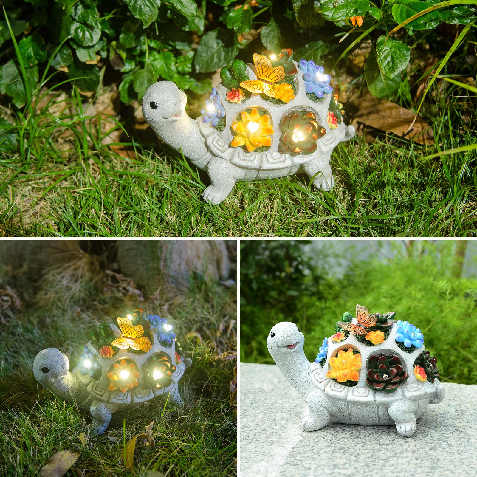 Декоративна фигура Костенурка със соларно захранване и светещи цветя - Image 3