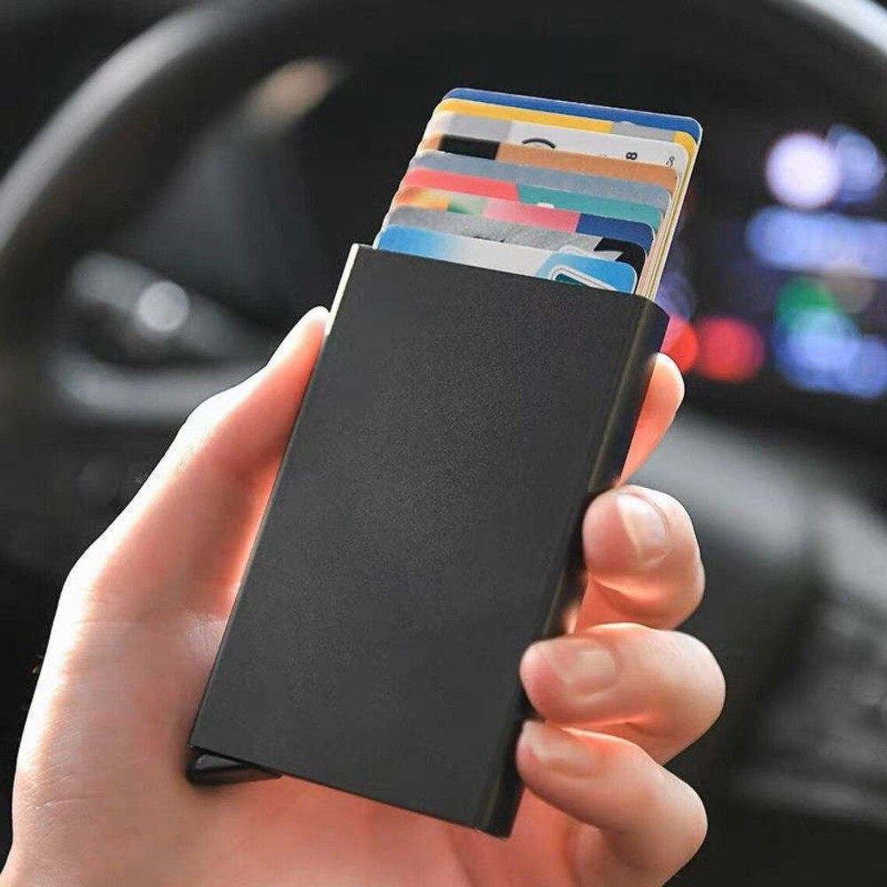 Черен Картодържател с RFID Защита за Безконтактни Карти - Алуминиев - Image 5