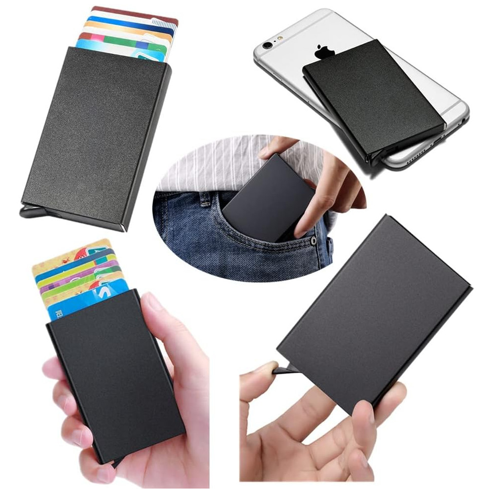 Черен Картодържател с RFID Защита за Безконтактни Карти - Алуминиев