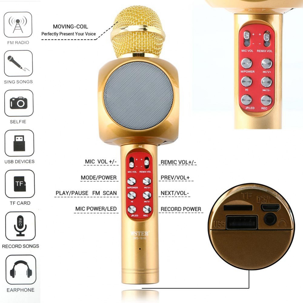 Караоке микрофон с вградена тонколона и bluetooth WSTER WS-1816 - Image 5
