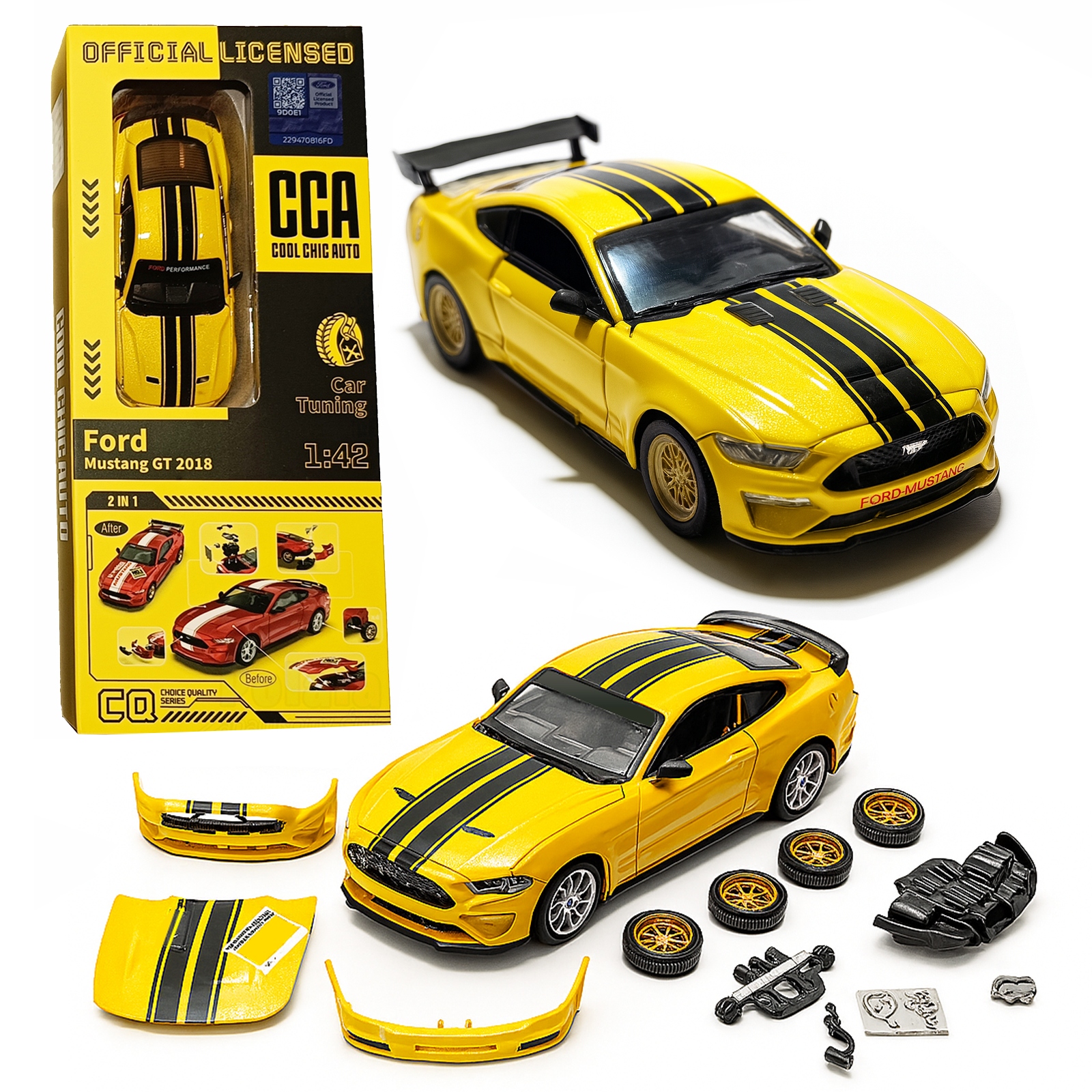 Жълт Метален Макет на Ford Mustang GT 1:24 - Image 2
