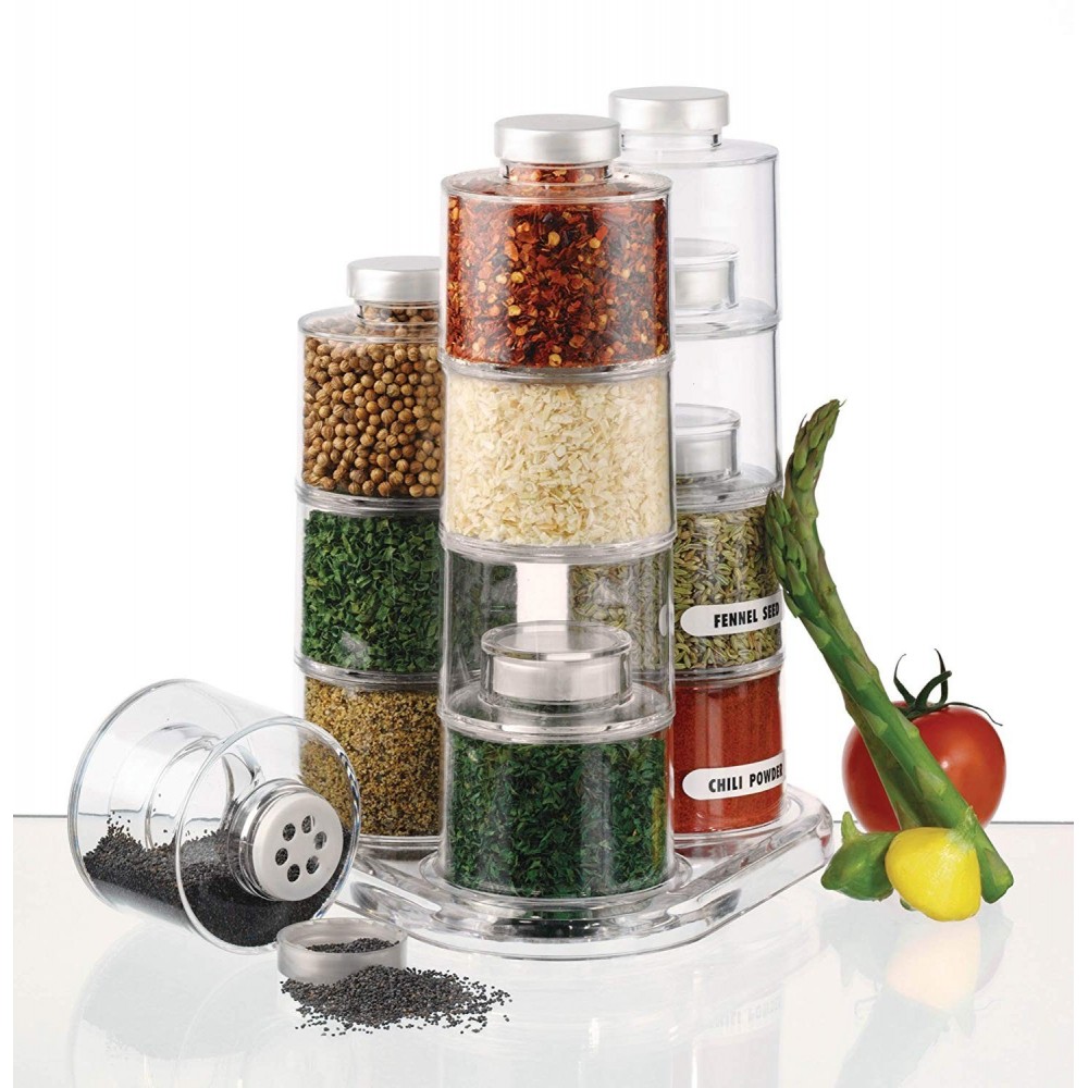 Комплект За подправки Spice Tower, 6бр контейнера за подправки, Безцветен - Image 7