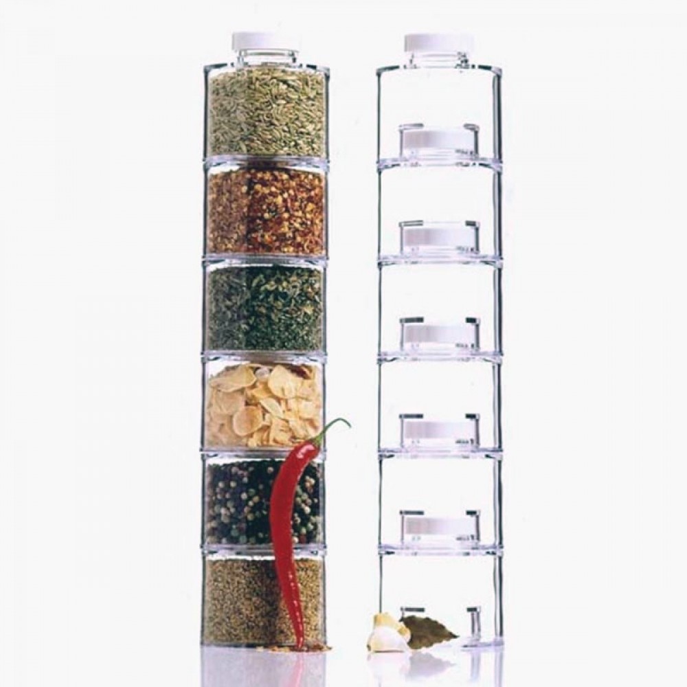 Комплект За подправки Spice Tower, 6бр контейнера за подправки, Безцветен - Image 4