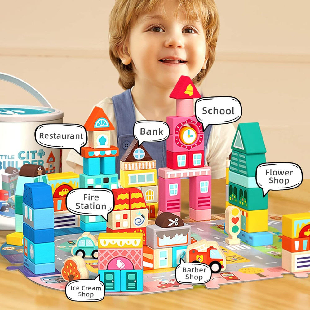 Дървен конструктор "Little City Builder" - Комплект от 100 части - Image 6