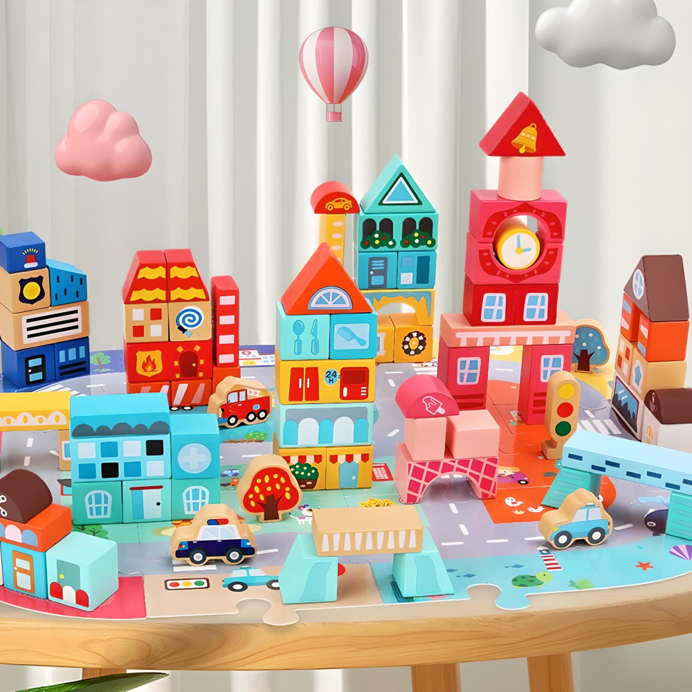 Дървен конструктор "Little City Builder" - Комплект от 100 части - Image 2