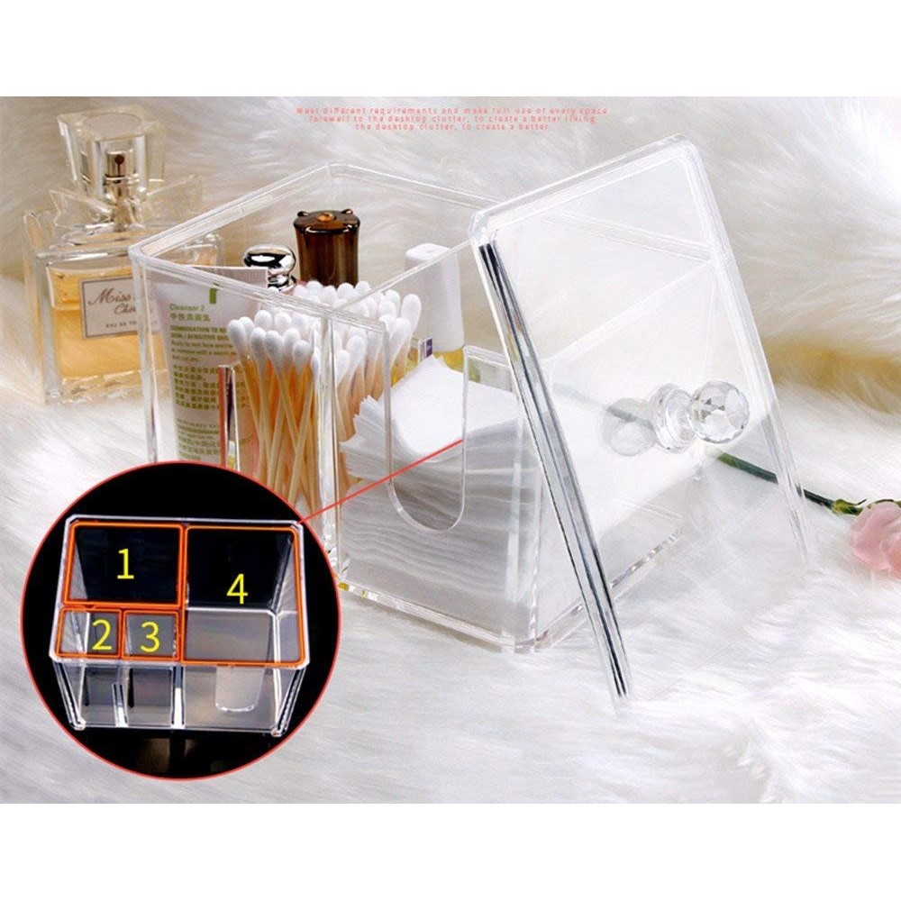 Прозрачна кутия с 4 отделения за козметични тампони, клечки и продукти - Image 3