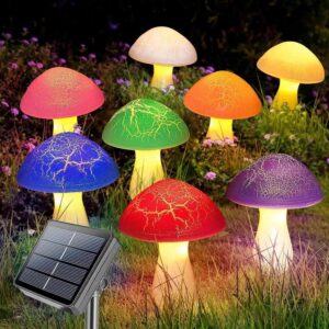 Соларни градински LED лампи Гъбки  комплект от 8 броя с 8 режима на светене