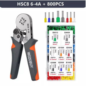 Комплект кримпващи клещи HSC8 6-4A с 800 броя кабелни обувки с органайзер