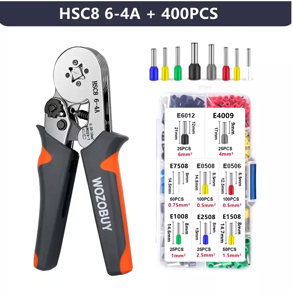 Комплект кримпващи клещи HSC8 6-4A с 400 броя кабелни обувки