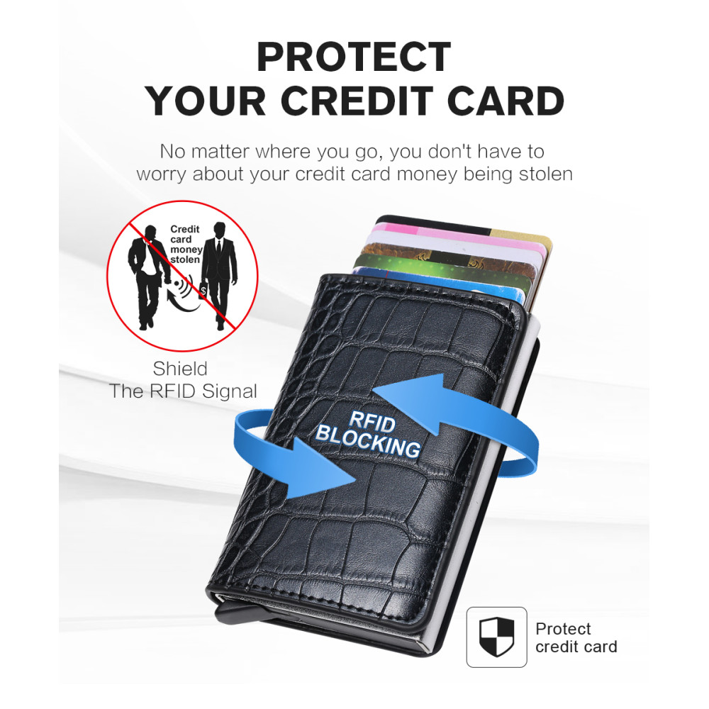 Портфейл от Крокодилска Кожа с RFID Защита Черен - Image 8