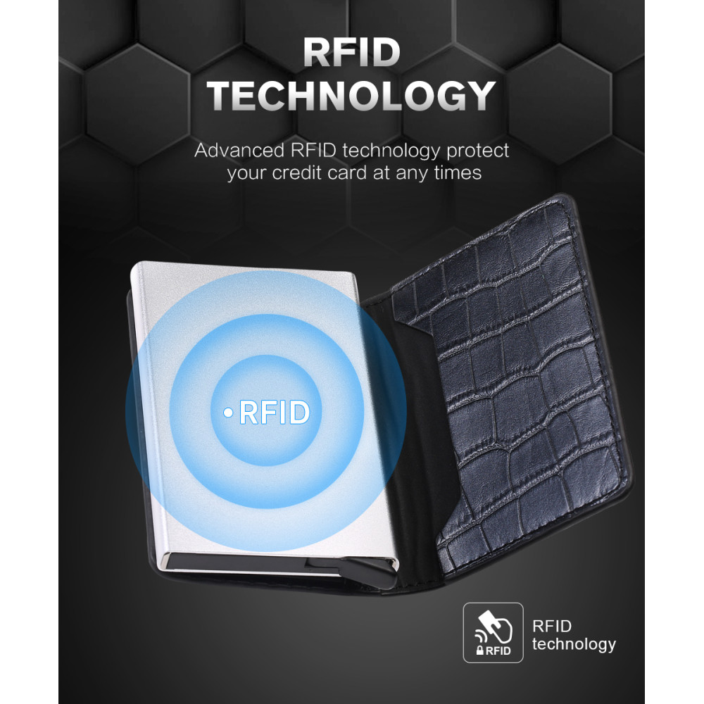 Портфейл от Крокодилска Кожа с RFID Защита Черен - Image 7