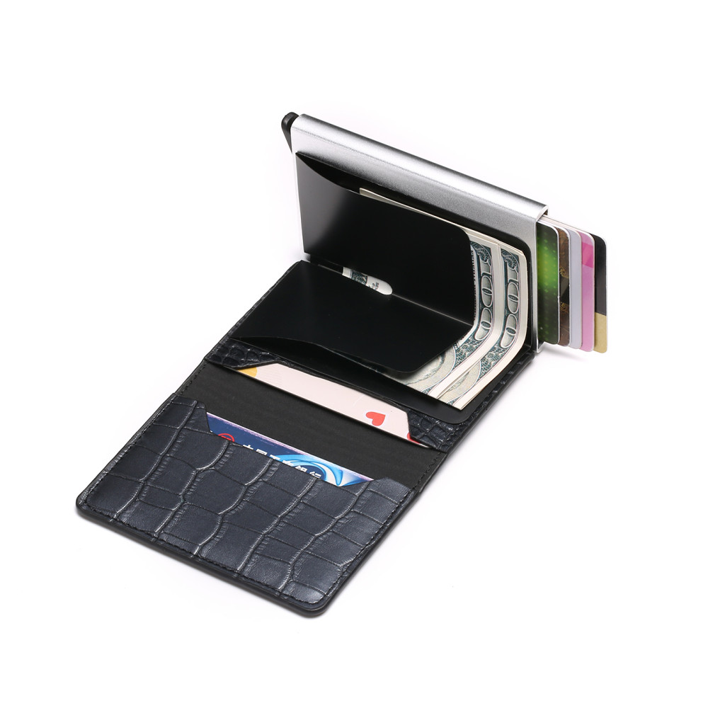 Портфейл от Крокодилска Кожа с RFID Защита Черен - Image 6