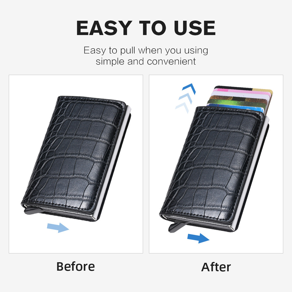 Портфейл от Крокодилска Кожа с RFID Защита Черен - Image 5