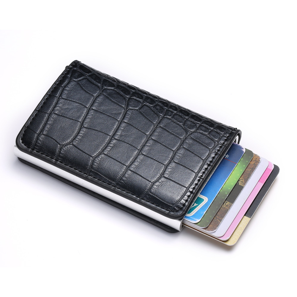 Портфейл от Крокодилска Кожа с RFID Защита Черен