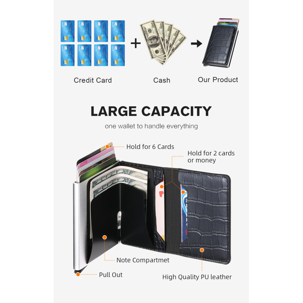 Портфейл от Крокодилска Кожа с RFID Защита Черен - Image 12