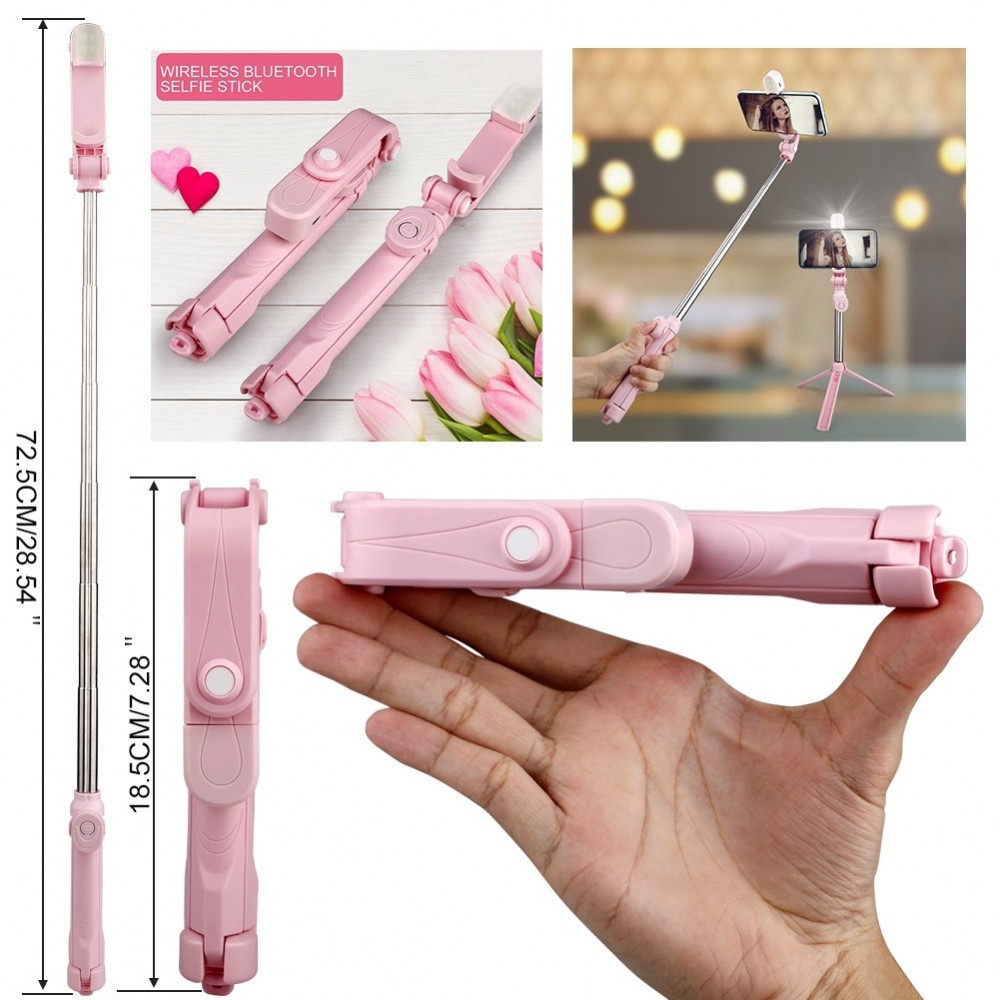 Компактен bluetooth, телескопичен селфи стик и трипод 2 в 1, с LED осветление - Image 3