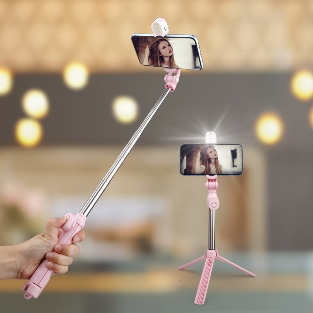 Компактен bluetooth, телескопичен селфи стик и трипод 2 в 1, с LED осветление - Image 4