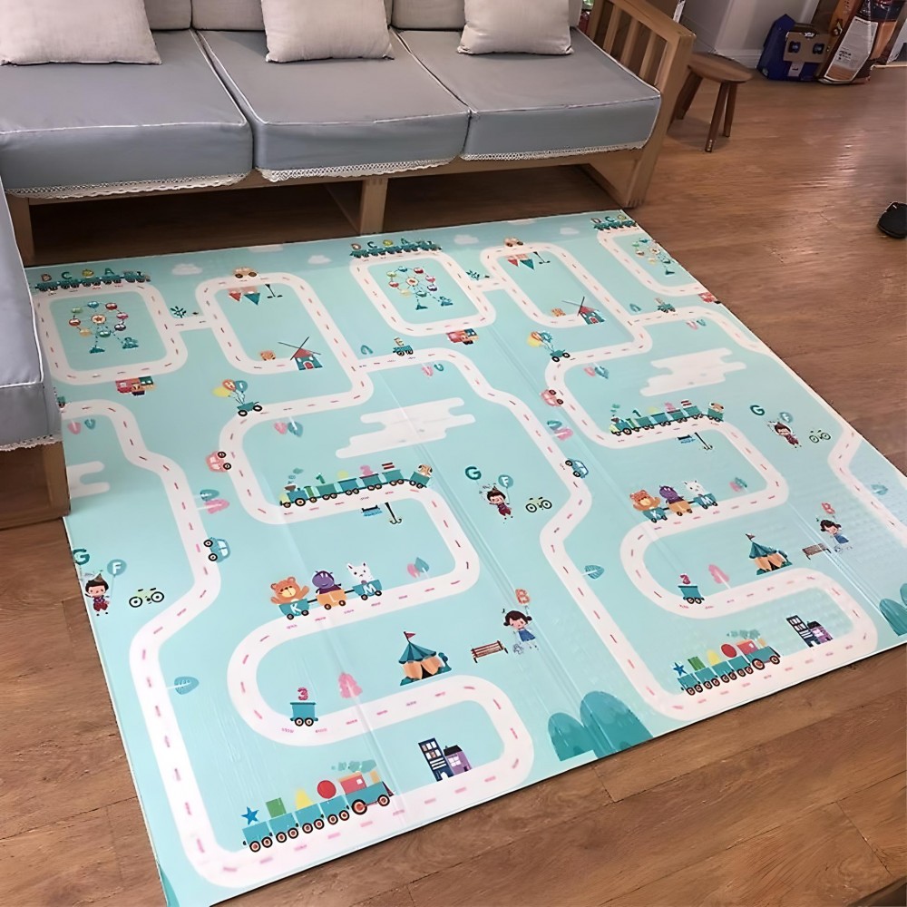 Сгъваемо детско килимче за игра, топлоизолиращо 180x200x1cm - Жираф и Писта с ВЛАКЧЕТА - Image 4