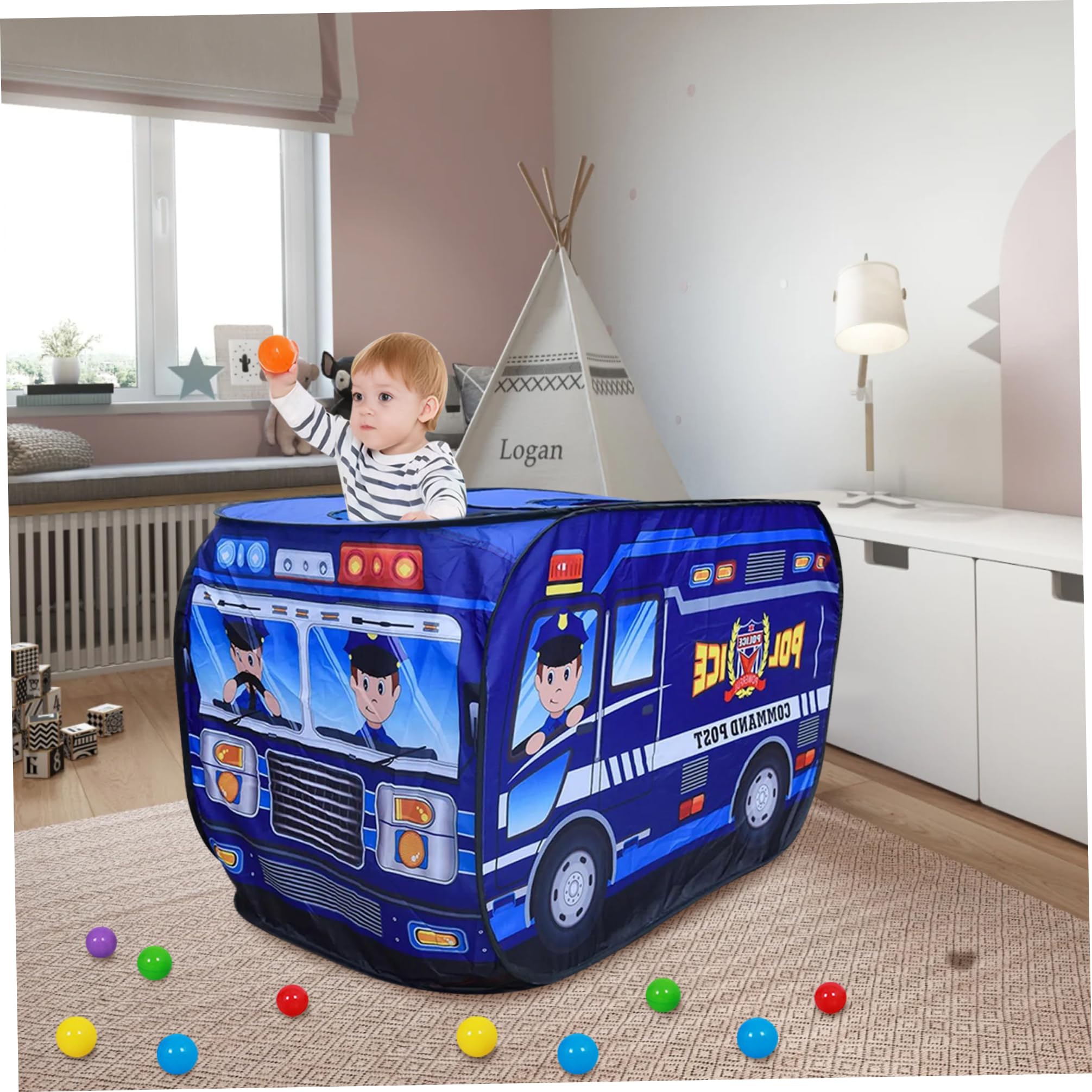 Детска Pop up Палатка Полицейски Бус Команден Пост за Игра над 3 Години - Image 3