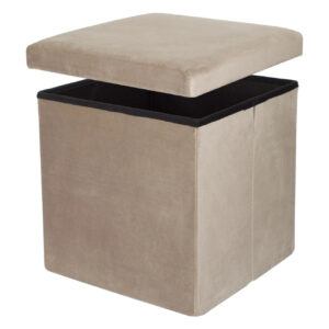 Табуретка за съхранение от MDF тапицирана с кадифе сиво кафява 38x38x38 см