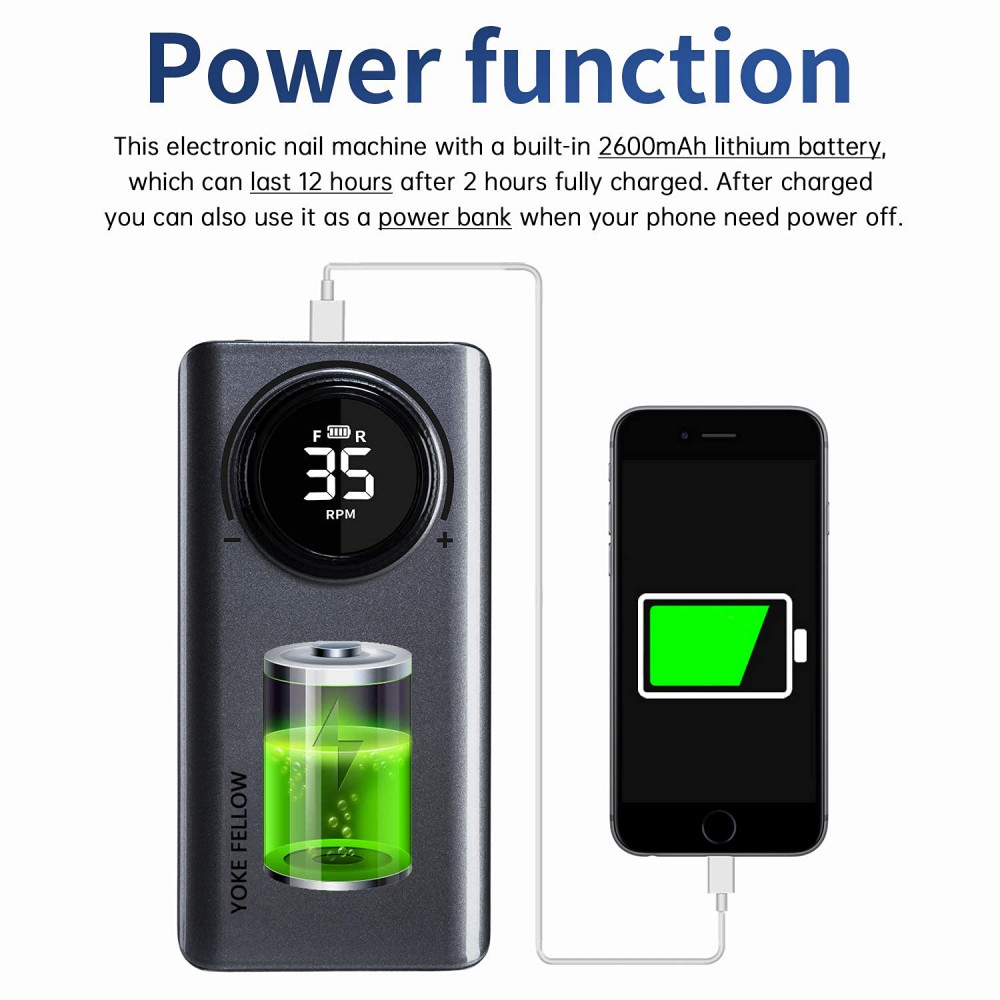 Фреза за нокти, за маникюр-педикюр, електрическа пила за нокти 35000 RPM, безжична работа, с дисплей - Image 6
