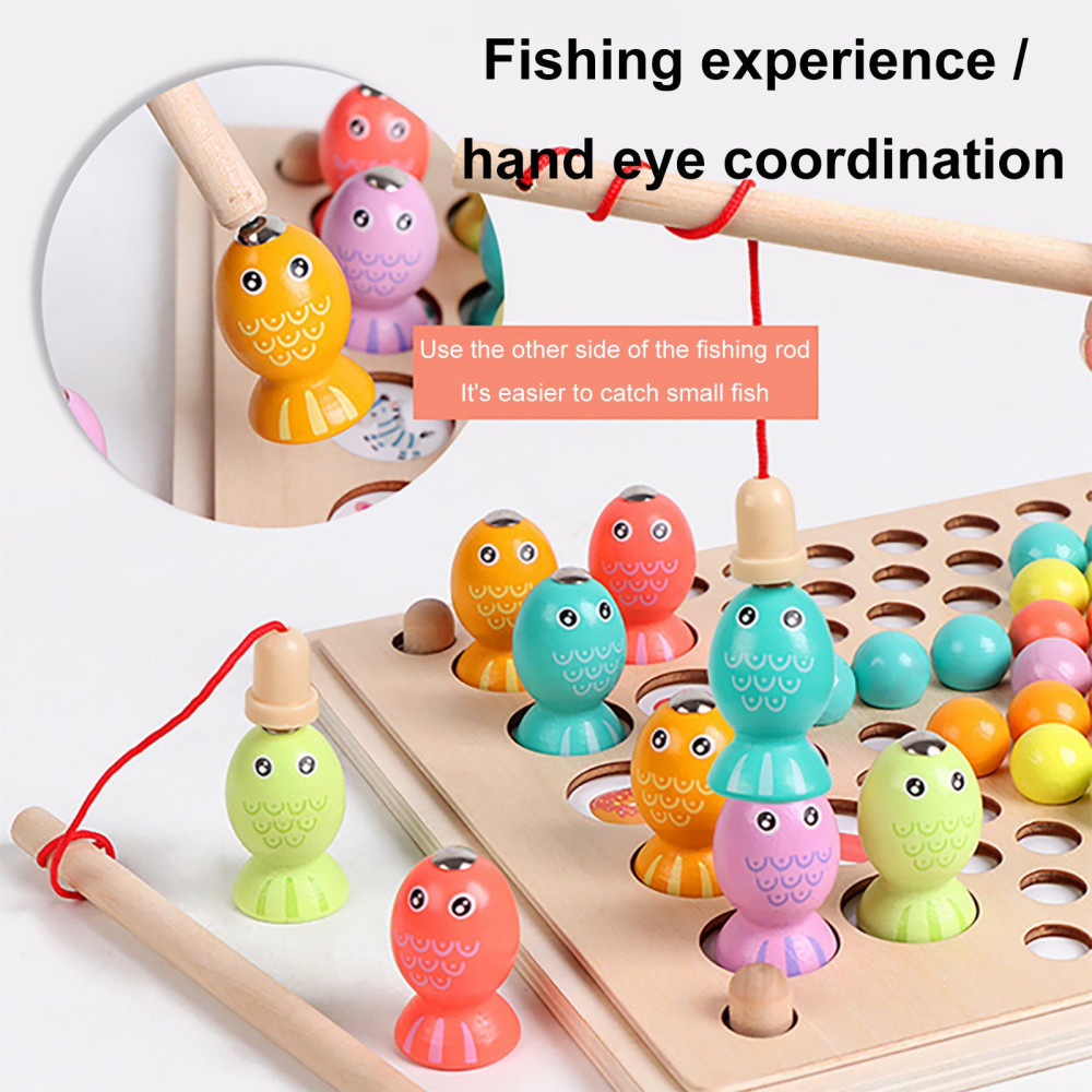 Дървен пъзел с топчета и магнитни рибки Монтесори,Включени аксесоари, Развитие на двигателните умения и памет - Image 5