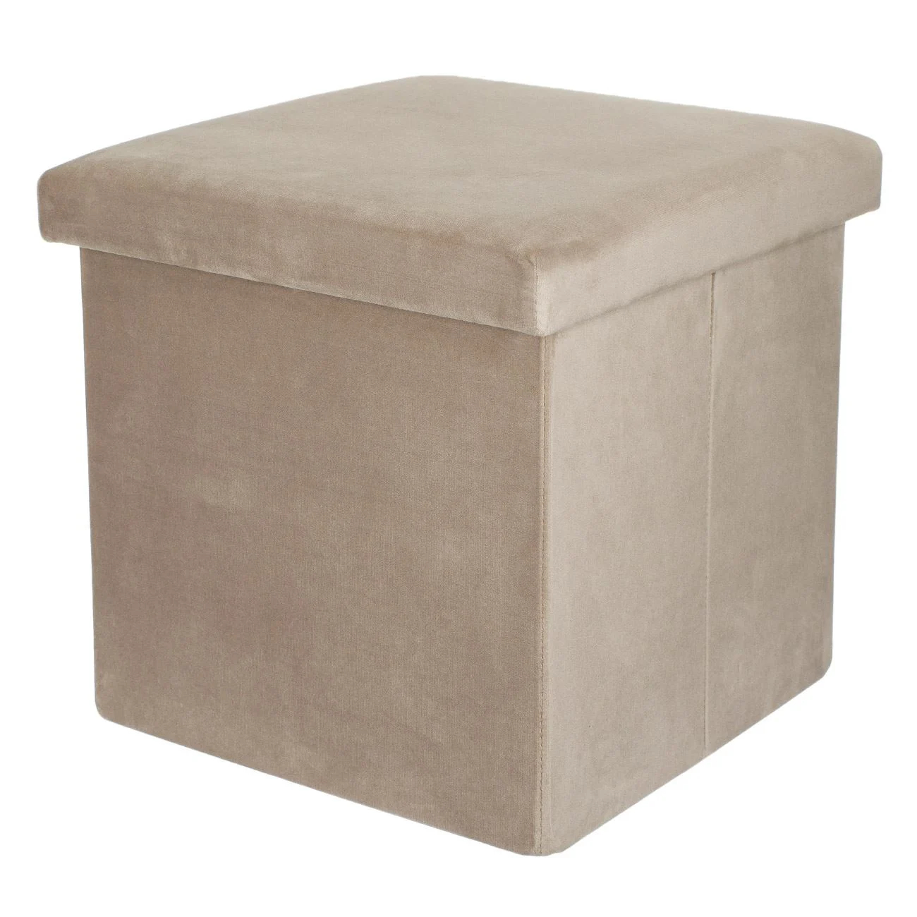 Табуретка за съхранение от MDF тапицирана с кадифе сиво кафява 38x38x38 см - Image 2