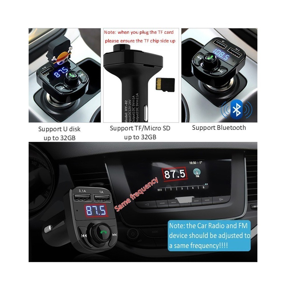 FM Трансмитер Bluetooth, USB, FM аудио предавател, MP3 плейър, Handsfree - Image 7