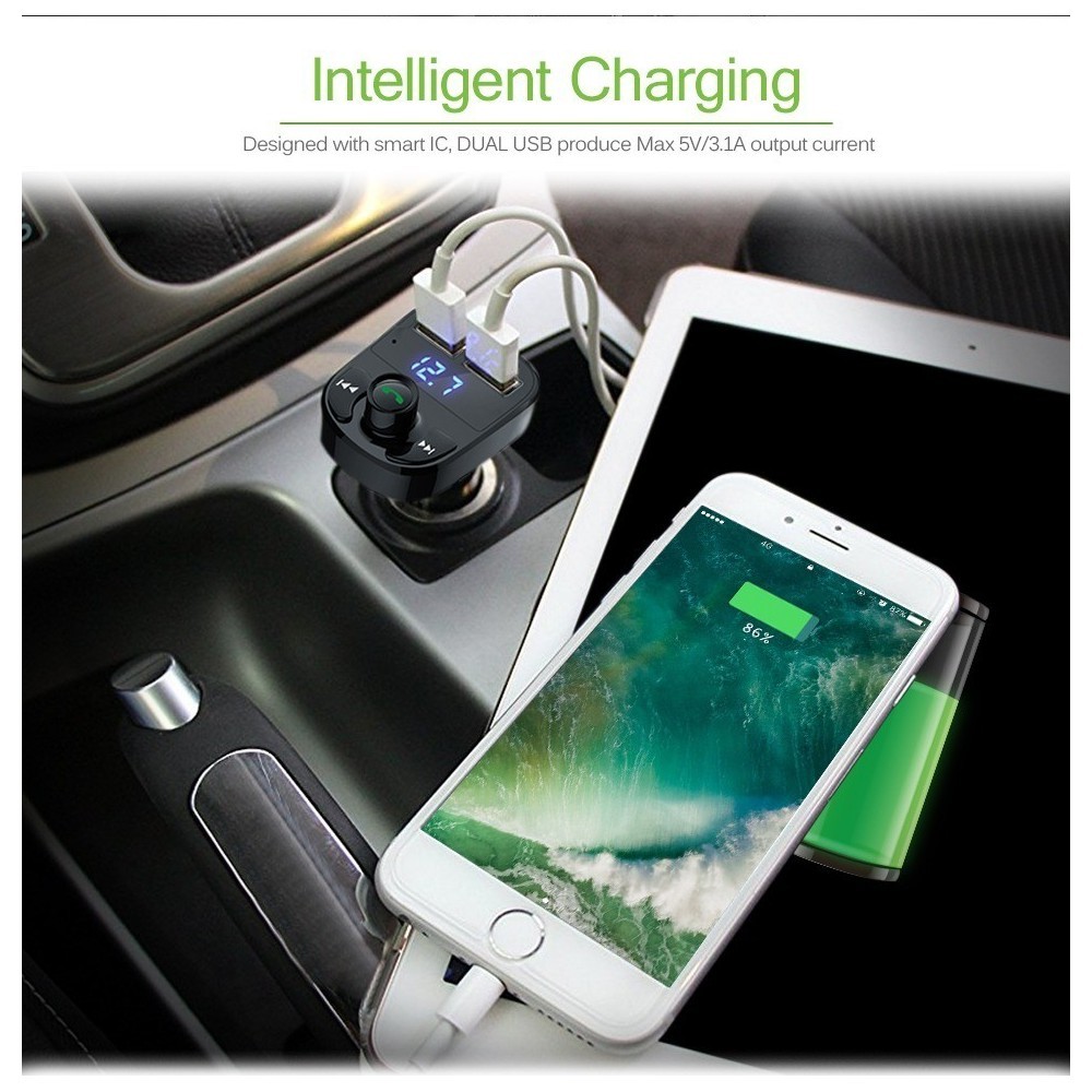 FM Трансмитер Bluetooth, USB, FM аудио предавател, MP3 плейър, Handsfree - Image 8
