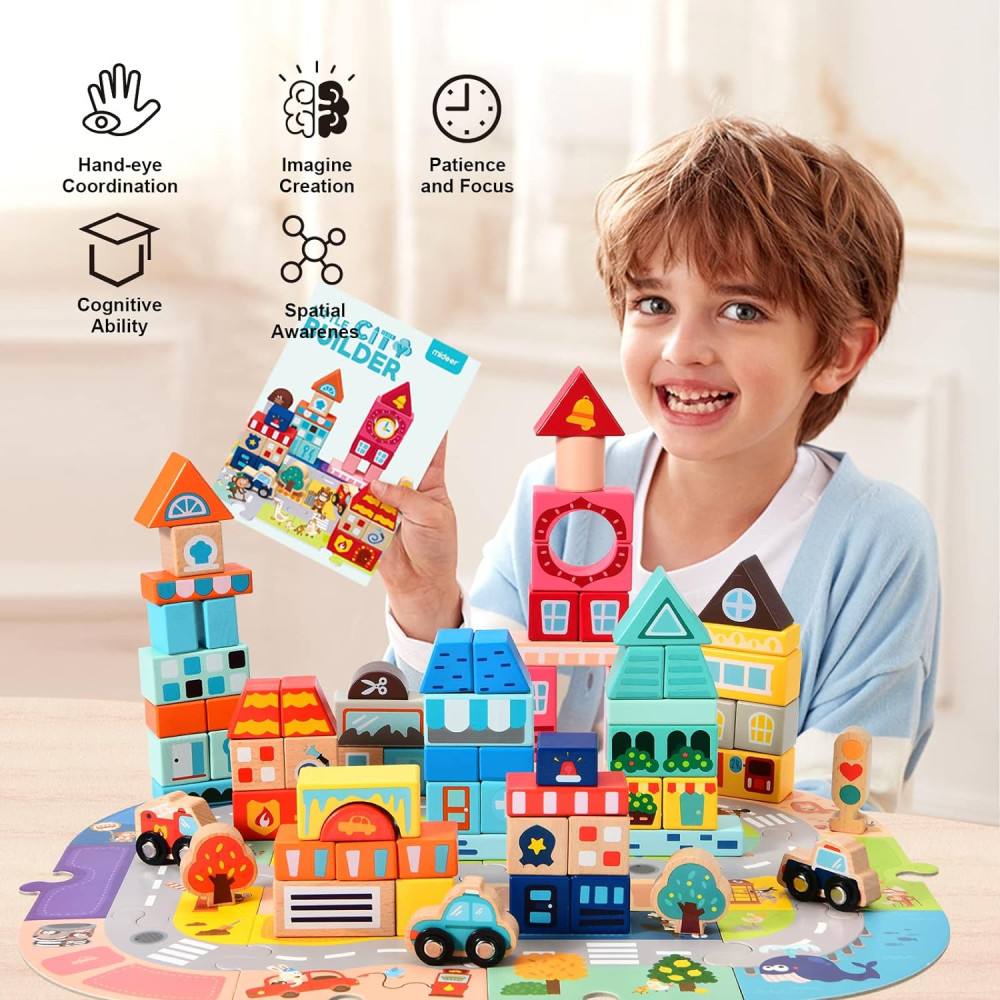 Дървен конструктор "Little City Builder" - Комплект от 100 части - Image 8