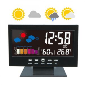 Настолен LCD дигитален часовник с термометър, влагомер, атмосферно налягане, аларма