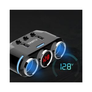 Разклонител за запалка  B39, 2 гнезда, 2 USB, Волтметър, Бутони за изключване