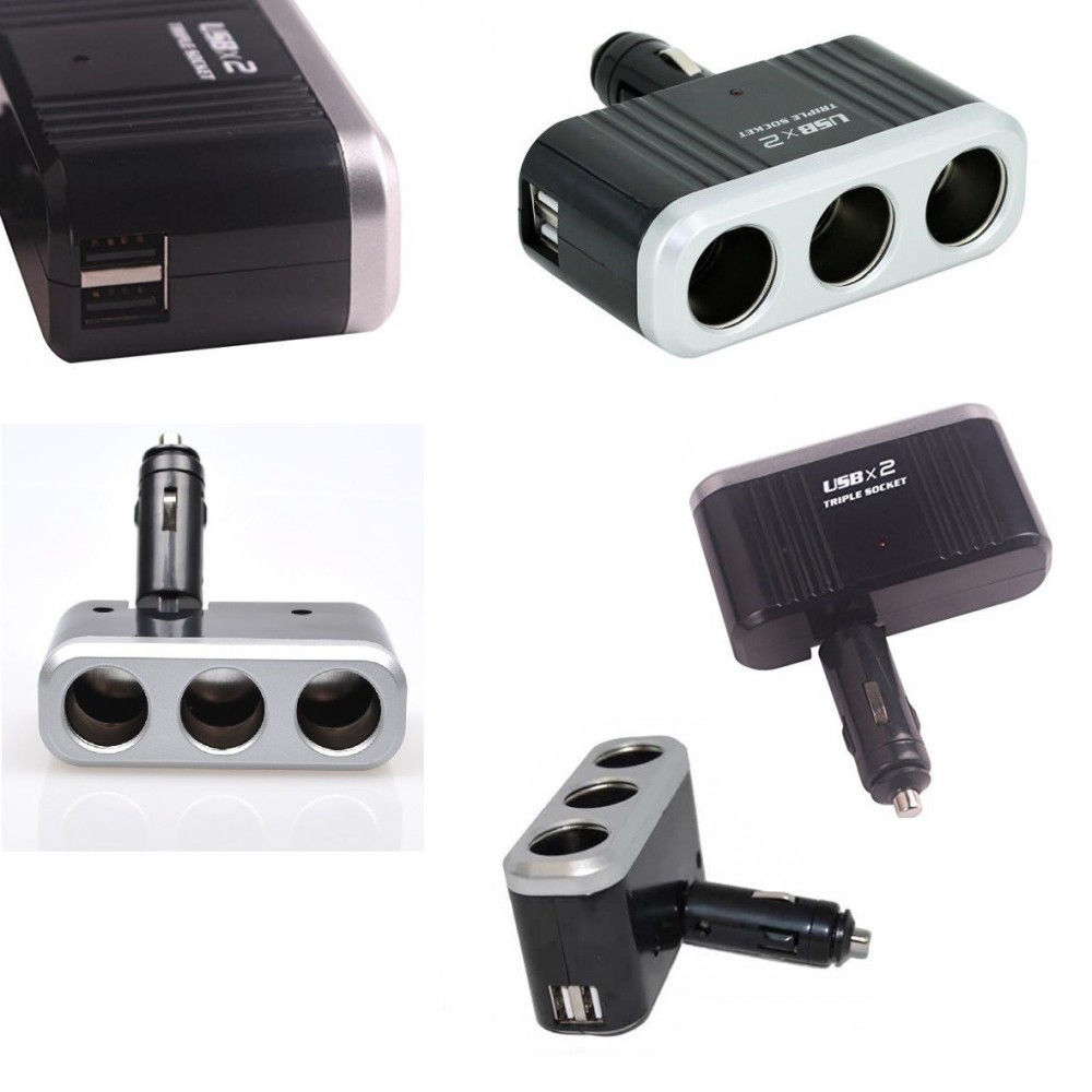 Разклонител за запалка на автомобил с 3 гнезда и USB изходи, 5V - Image 3