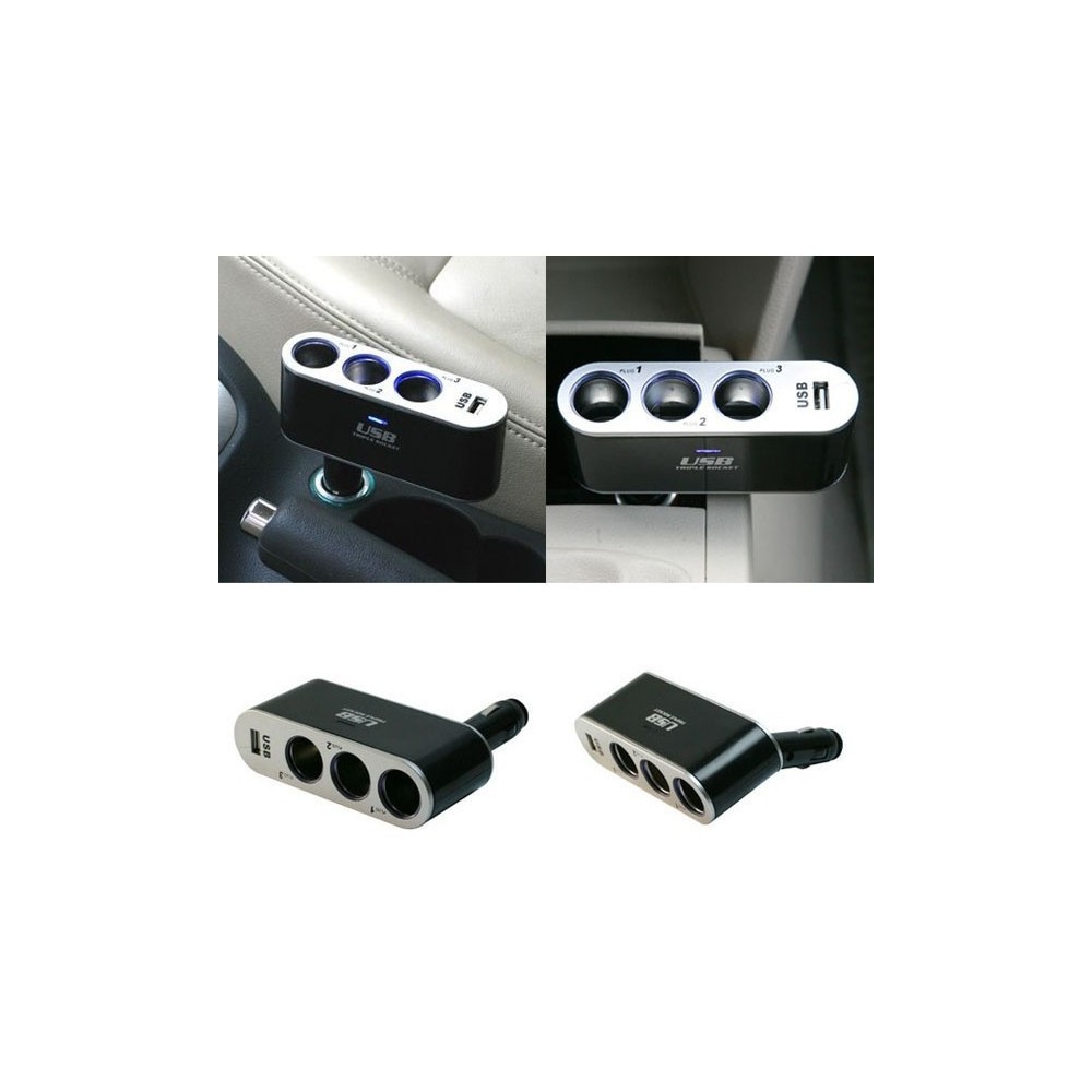 Разклонител за запалка с 3 гнезда и USB, 12V-24V, Твърдо рамо