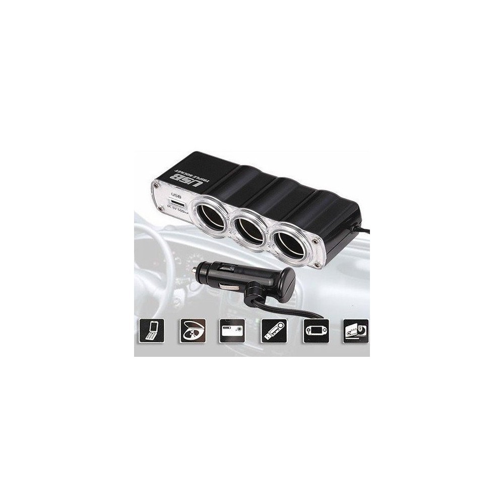 Разклонител за запалка с 3 гнезда и USB слот, 500mA - Image 2
