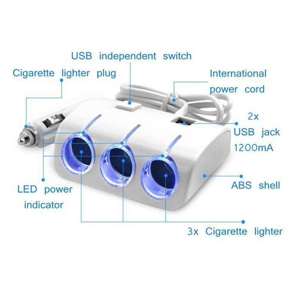 Разклонител за запалка в автомобил с 3 куплунга и 2 бр. USB - Image 3