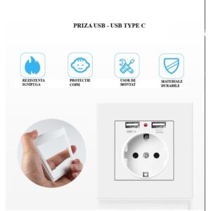 Контакт с 2 USB Порта 20W Бързо Зареждане  Бял, За Вграждане
