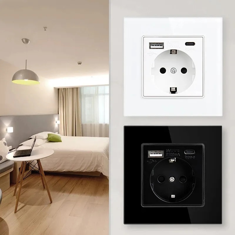Контакт с 2 USB Порта 20W Бързо Зареждане Бял, За Вграждане - Image 2
