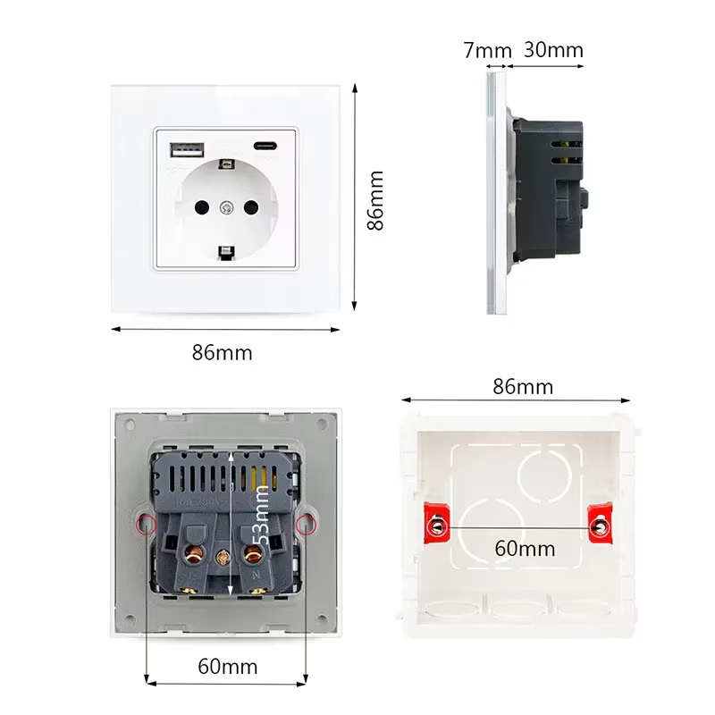 Контакт с 2 USB Порта 20W Бързо Зареждане Бял, За Вграждане - Image 3