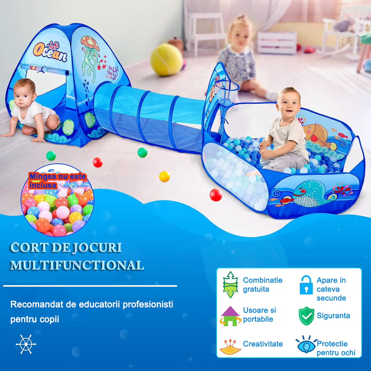 Сгъваем детски център 3в1 Палатка Тунел и Басейн за топки - Image 7