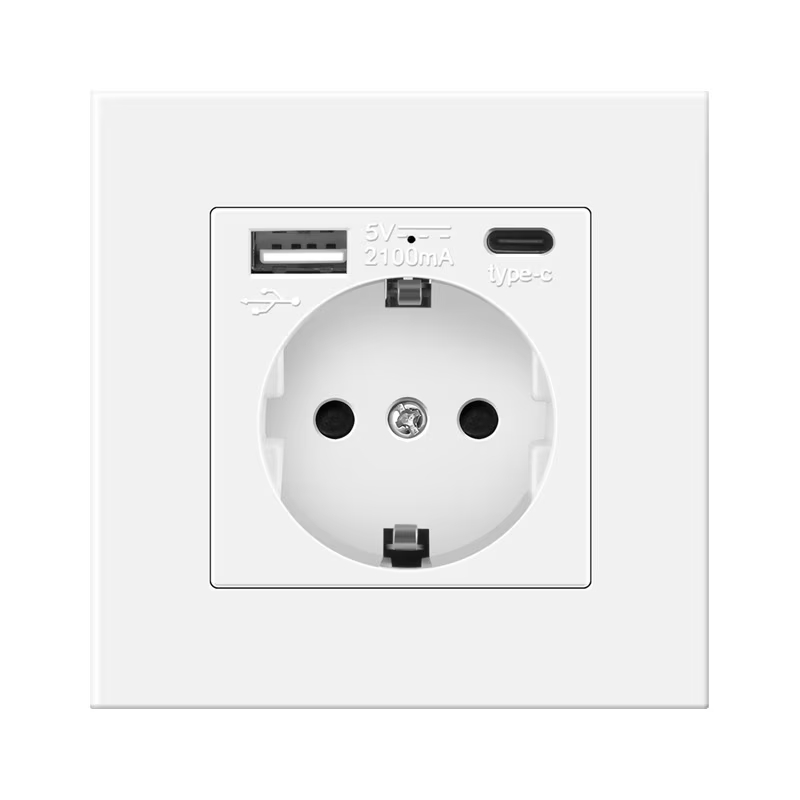 Контакт с 2 USB Порта 20W Бързо Зареждане Бял, За Вграждане - Image 4