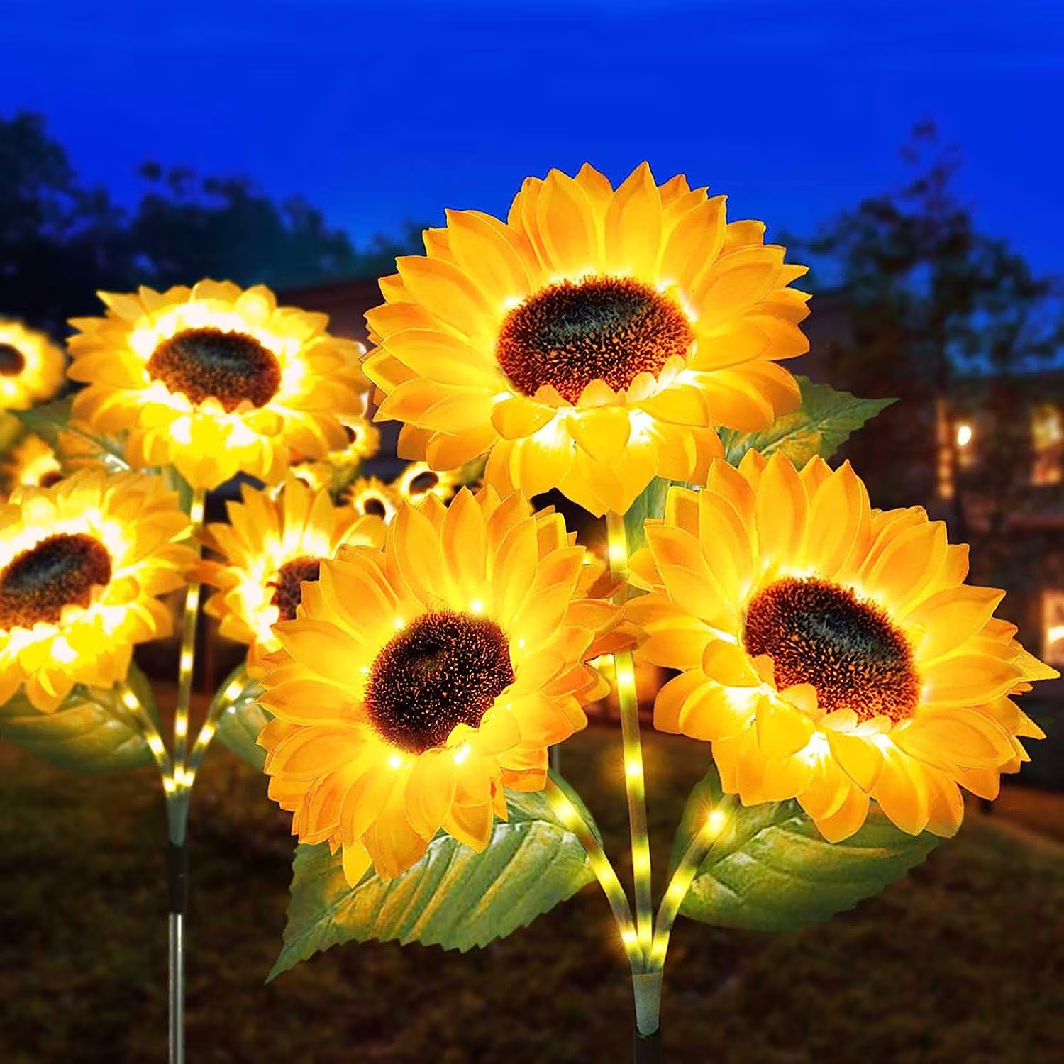 Соларна градинска лампа Троен слънчоглед с 3 LED цвята 74 см - Image 2