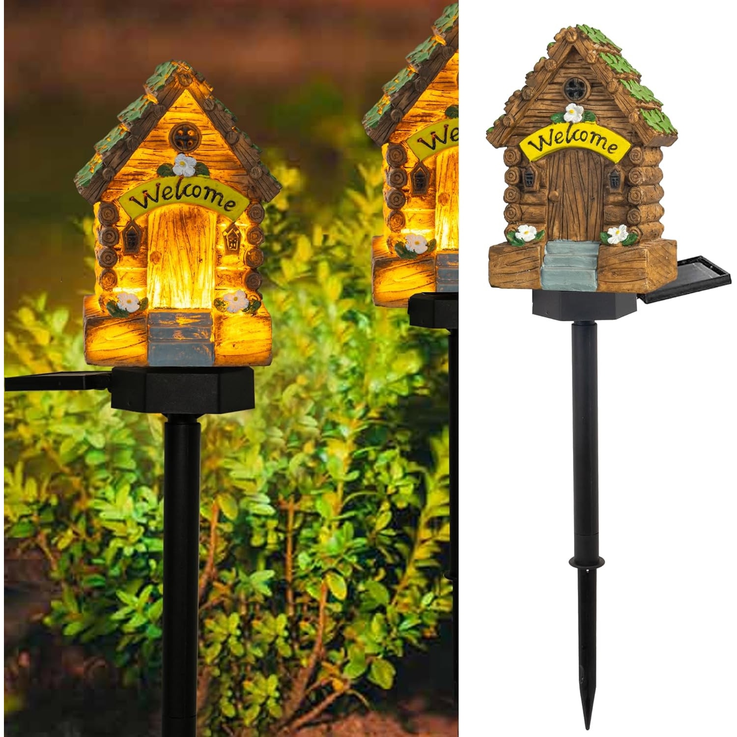 Светеща градинска фигура Горски дом със соларен панел и LED светлина - Image 3