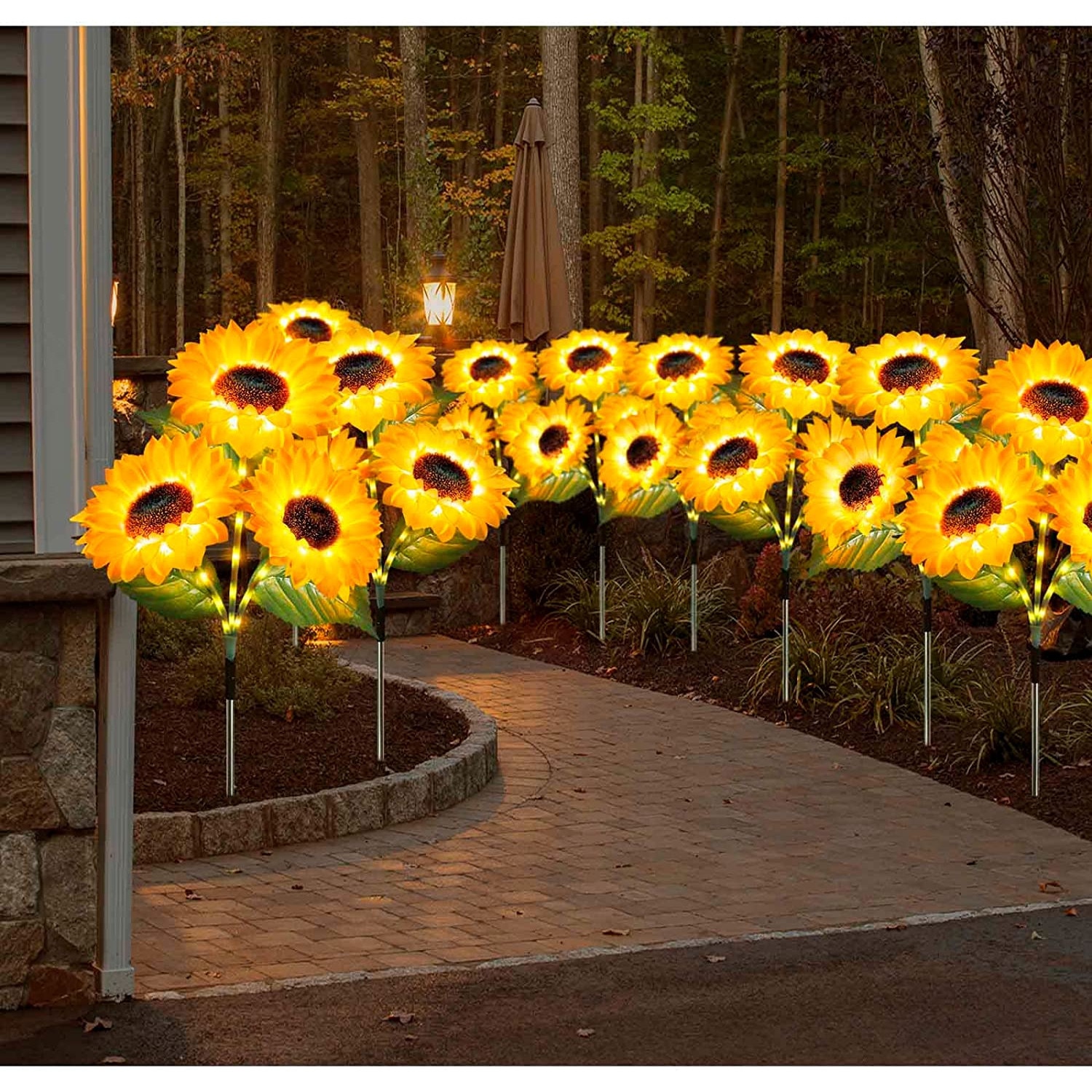 Соларна градинска лампа Троен слънчоглед с 3 LED цвята 74 см - Image 4