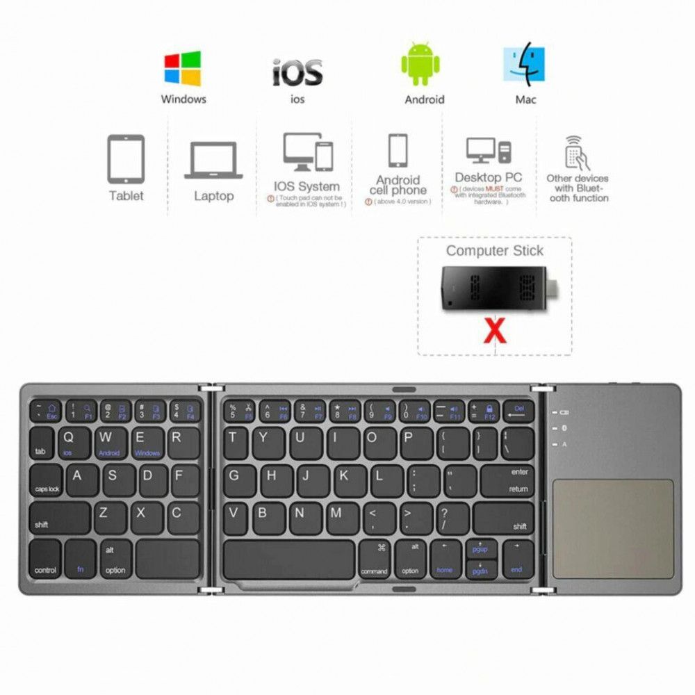 Безжична сгъваема клавиатура със сензорен панел за IOS Android Samsung Windows Ipad Tablet Notebook - Image 7